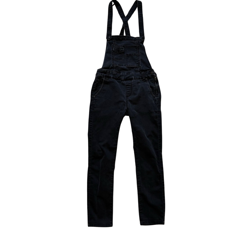 Free People Eclipse Black Bib Overalls Skinny Jean Denim Ankle Stretch